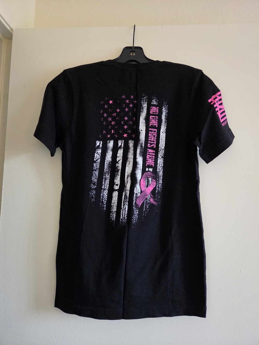 Black Short Sleeve Tee with Pink Awareness Graphic